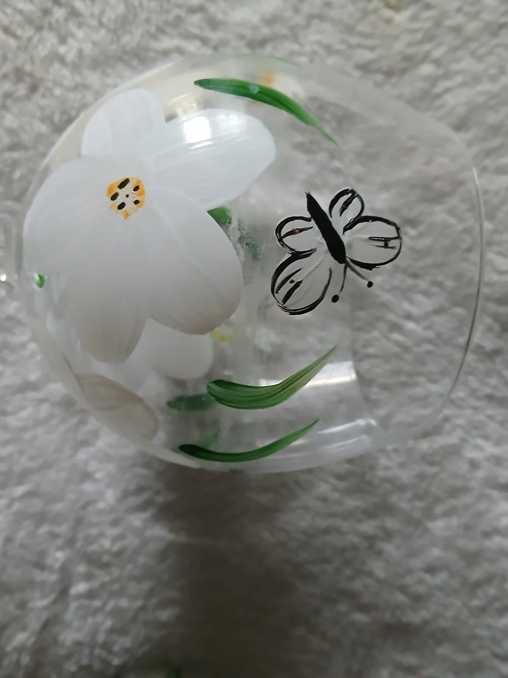 Hand-Painted Wine Glass Stemware - Green Striped Stems, Flowers, Bees, Dragonfly